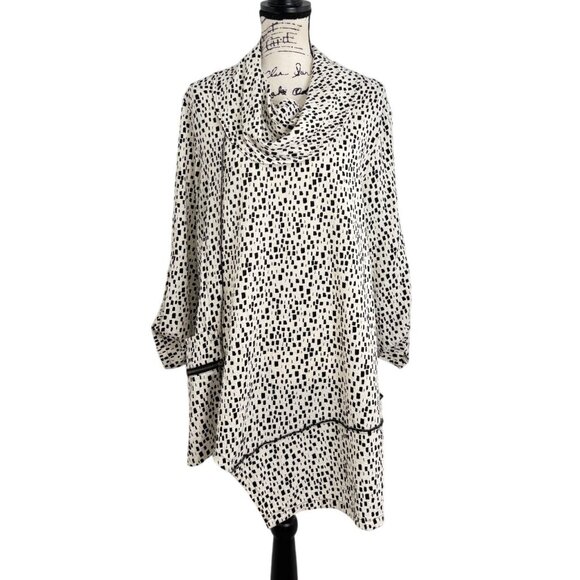 Ali Miles Tops - Ali Miles Womens Tunic Asymmetrical-Hem Cowl Neck White Black Size L